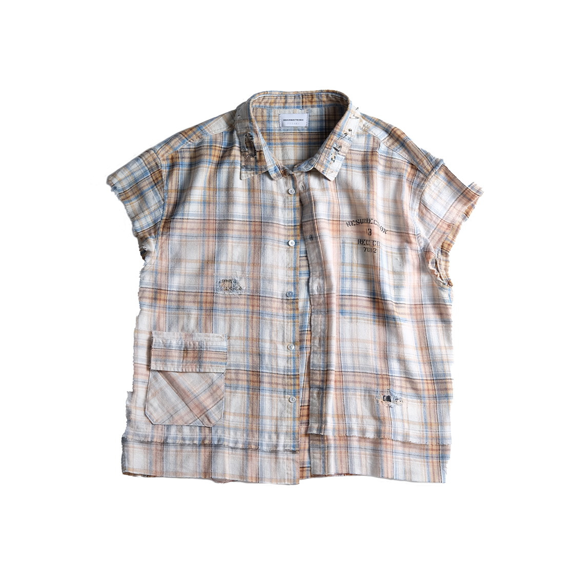 레저렉션13 샐비지드 체크 셔츠 브라운(Resurrection13 Salvaged Plaid Shirt Brown)