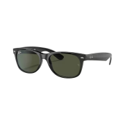 Ray-Ban New Wayfarer Classic Polished Black Frame G-15 Green Lense Low Bridge Fit