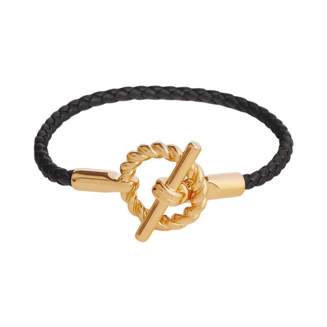 H100127F89 (W) Hermes Glenan Godronne Bracelet Swift Calfskin & Yellow Gold Noir