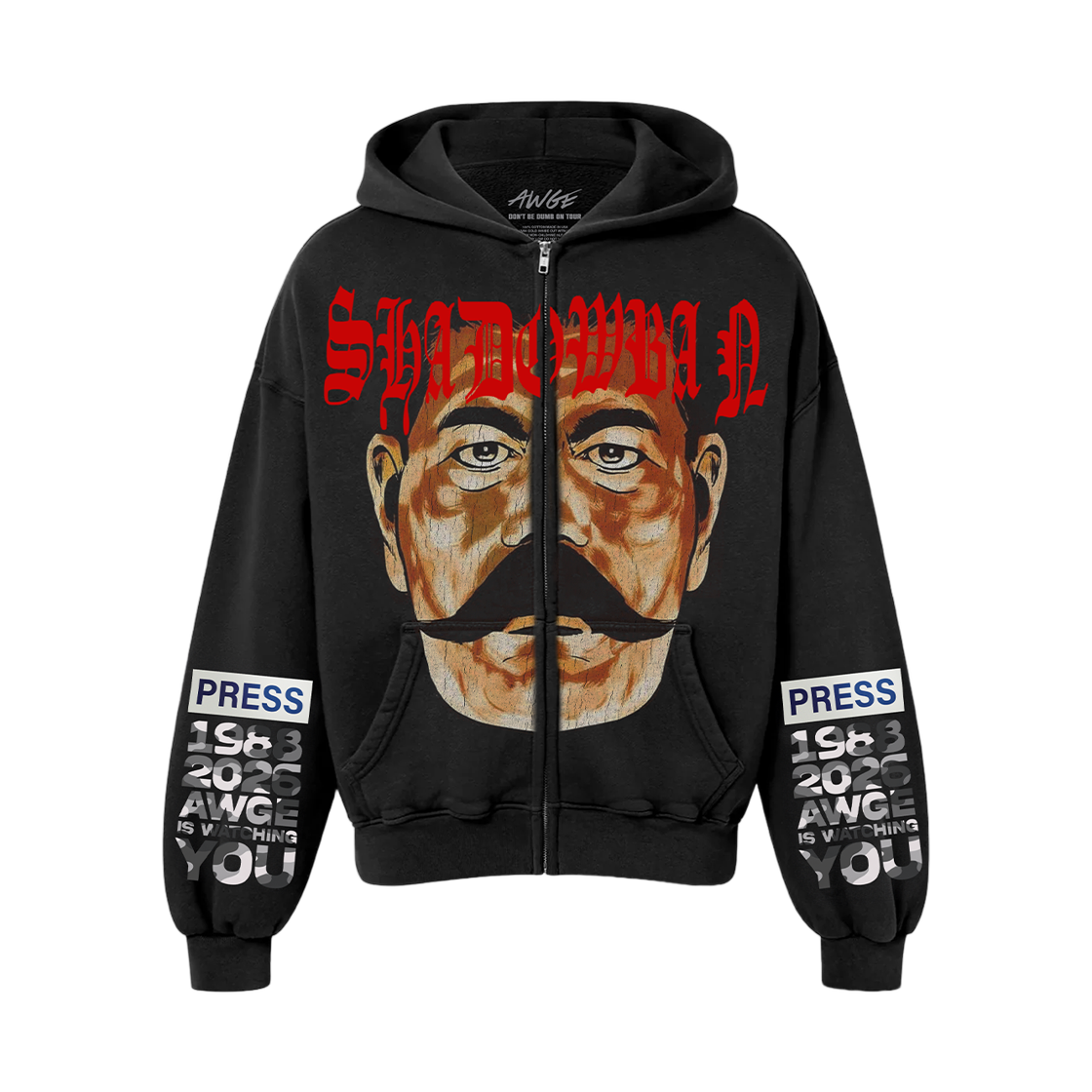 AWGE 돈 비 덤 투어 섀도우밴 집 후드 블랙(AWGE Don't Be Dumb Tour Shadowban Zip Hoodie Black)