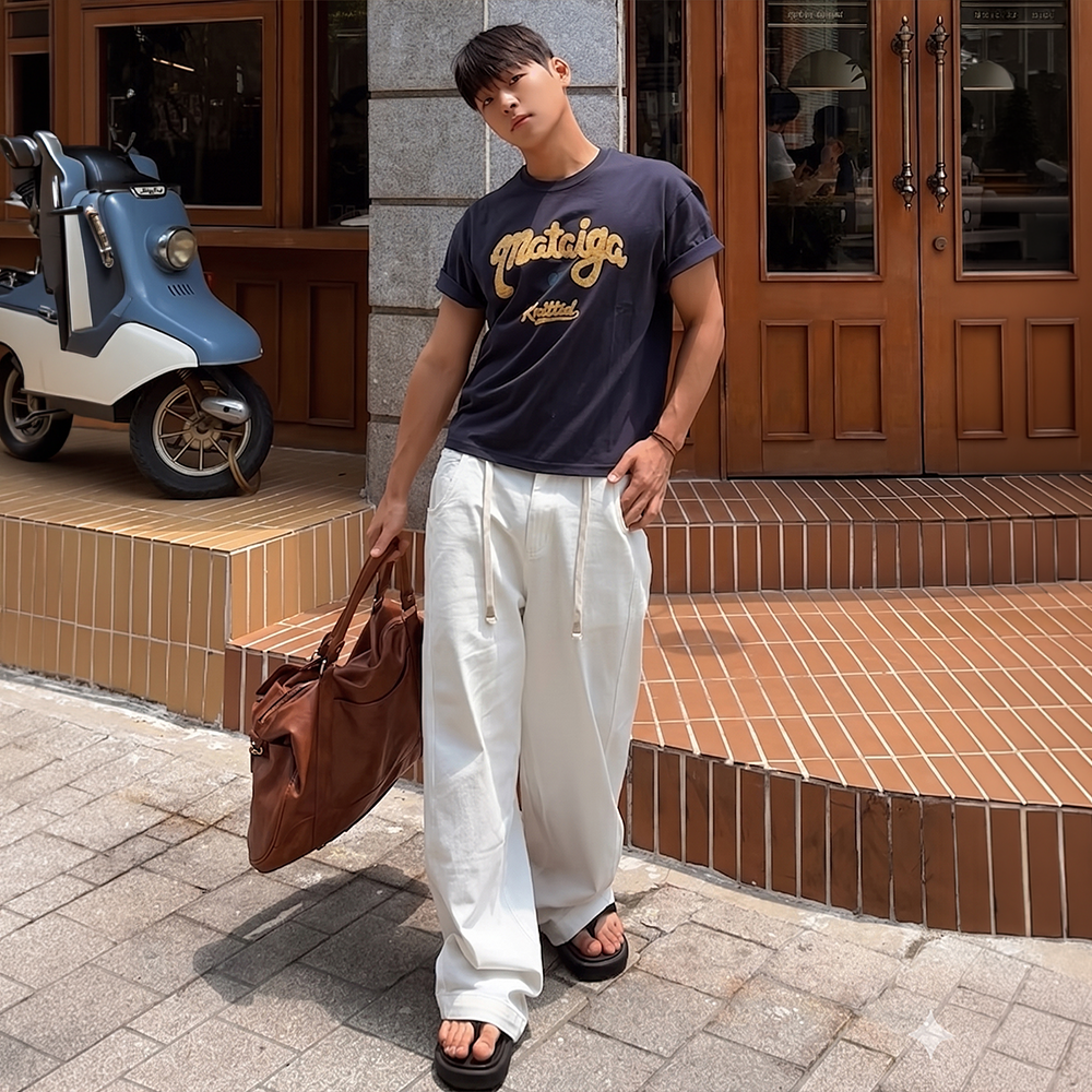 니티드 mataiga 크롭 티셔츠 네이비(Knitted Mataiga Crop T-Shirts Navy) - 2