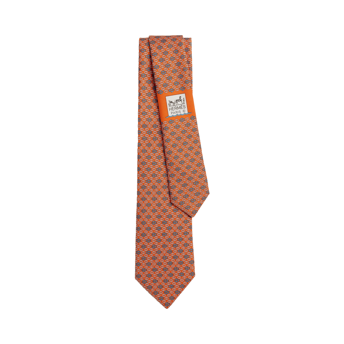H006385T06 Hermes Maillonmorphose Tie Orange Bleu Gris Blanc