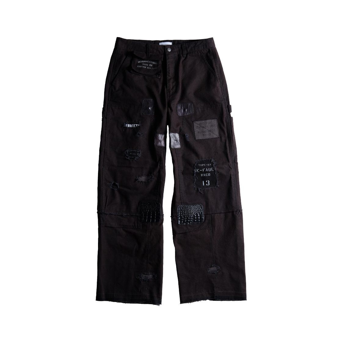 레저렉션13 샐비지드 더블니 팬츠 블랙(Resurrection13 Salvaged Double Knee Pants Black)