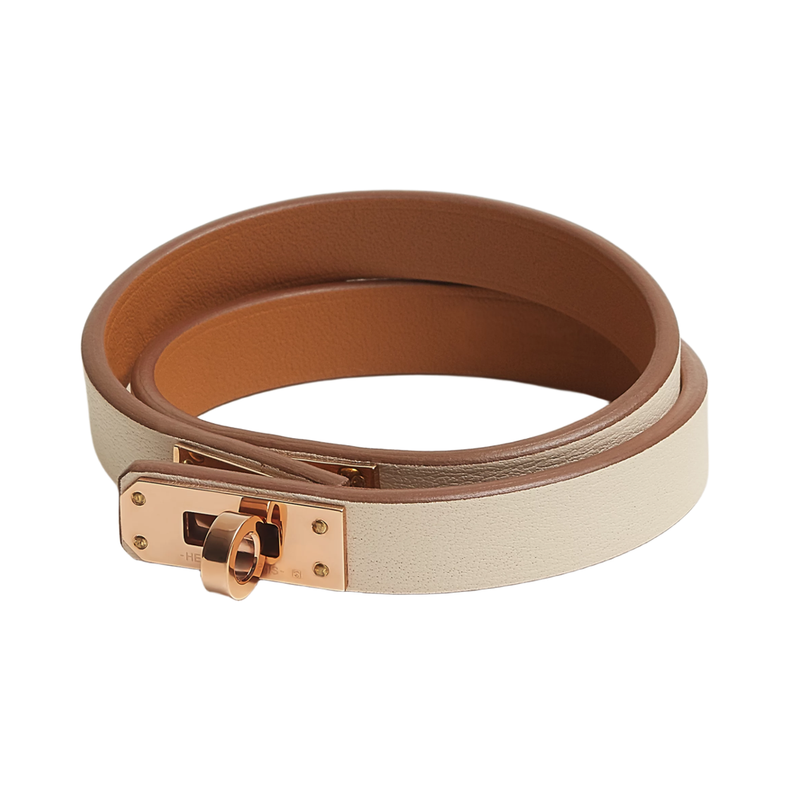 H081182CDI2 (W) Hermes Mini Kelly Double Tour Bracelet Swift & Rose Gold Nata