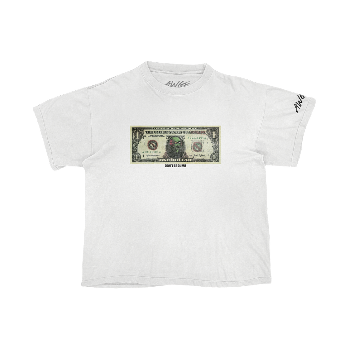 AWGE 돈 비 덤 투어 달러 빌 데이트백 티셔츠 화이트(AWGE Don't Be Dumb Tour Dollar Bill Dateback T-Shirt White) - 1