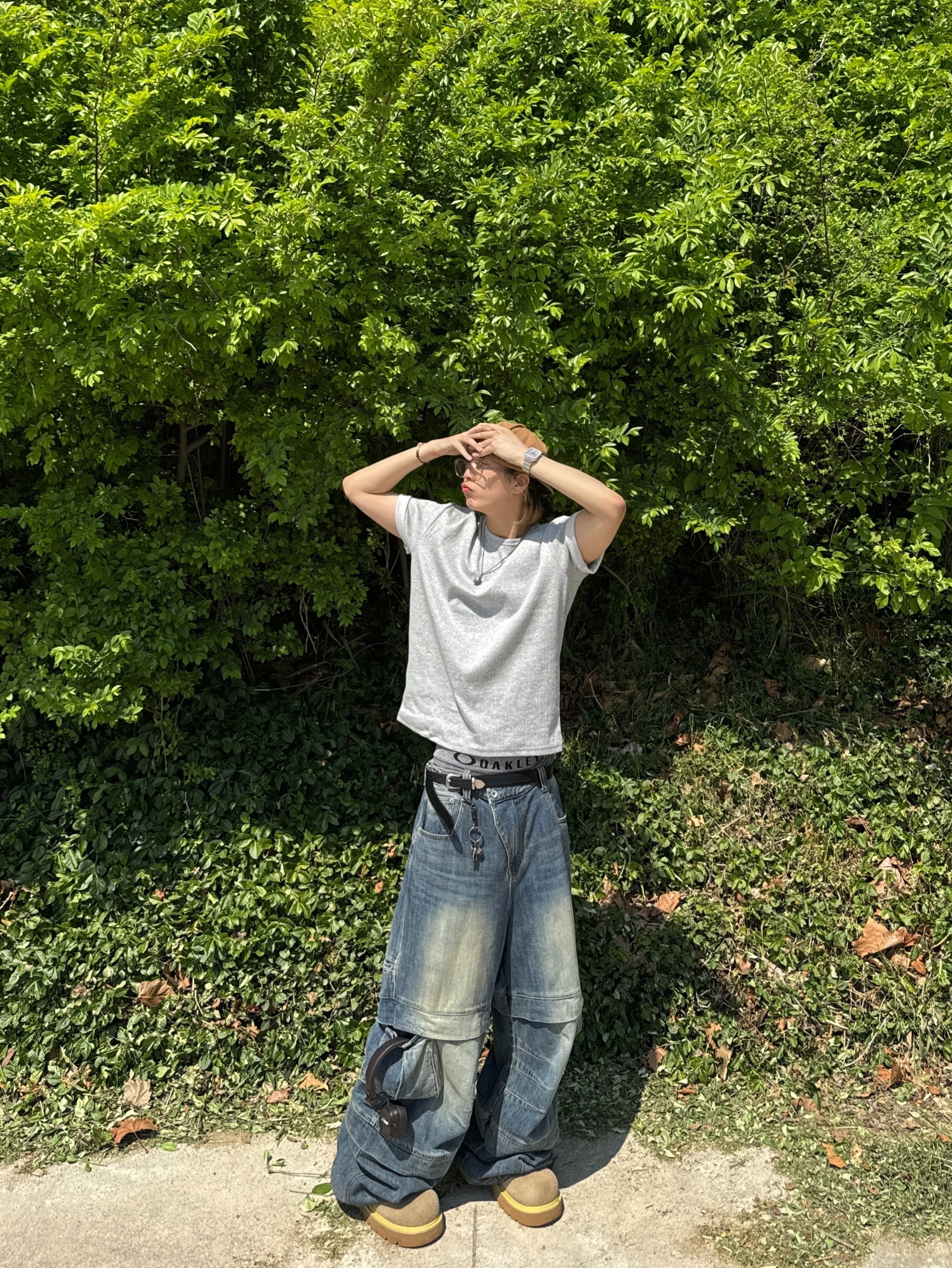 Kamien Titan Baggy Denim Pants Blue, Marshall Major V Brown (Korean Ver.) 착용 스타일 - 3