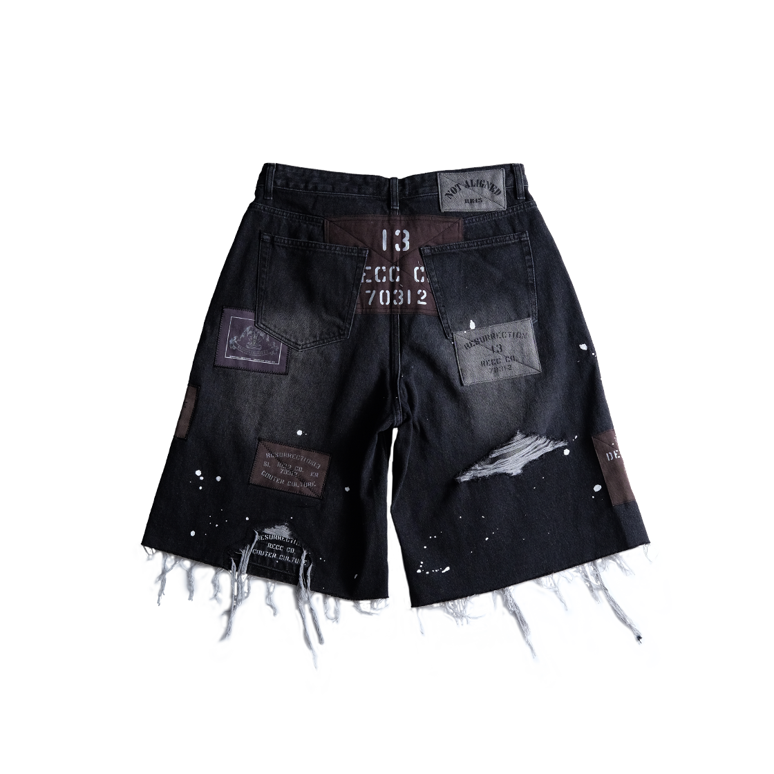 레저렉션13 샐비지드 데님 쇼츠 블랙(Resurrection13 Salvaged Denim Shorts Black) - 2