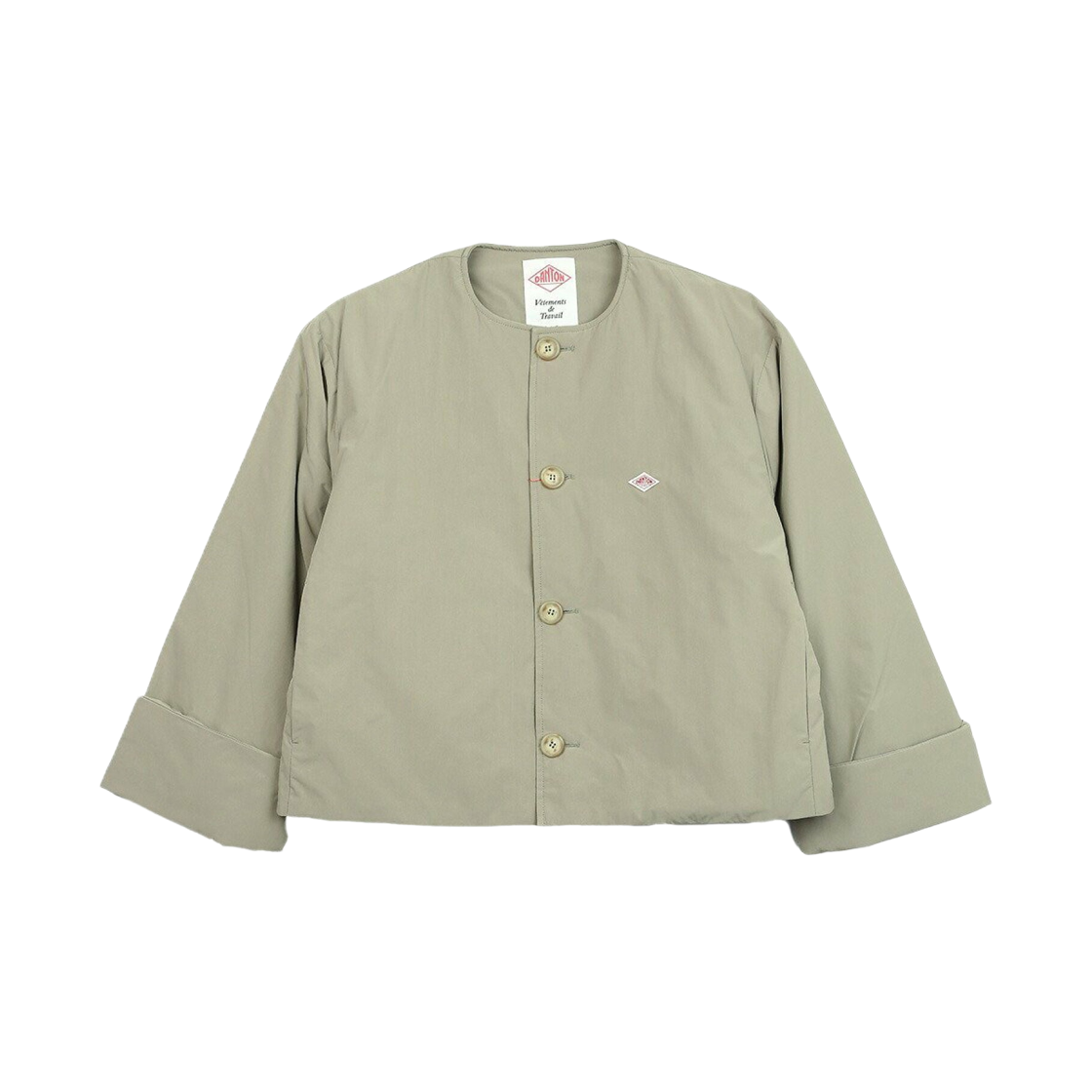 (W) 단톤 인슐레이션 칼라리스 와이드 자켓 그레이지((W) Danton Insulation Collarless Wide Jacket Greige)