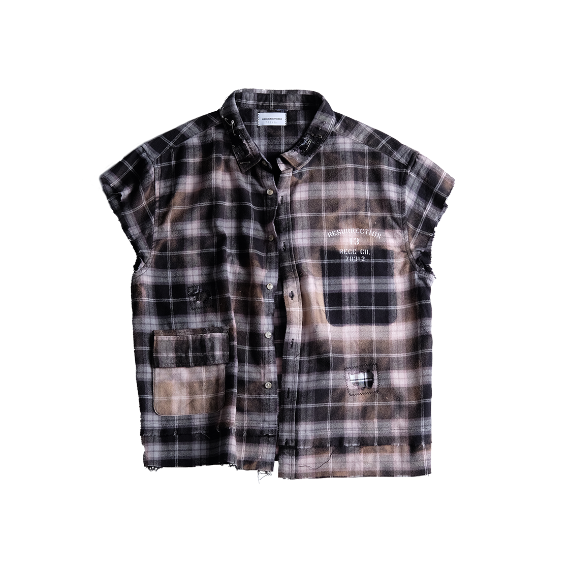 레저렉션13 샐비지드 체크 셔츠 블랙(Resurrection13 Salvaged Plaid Shirt Black) - 1