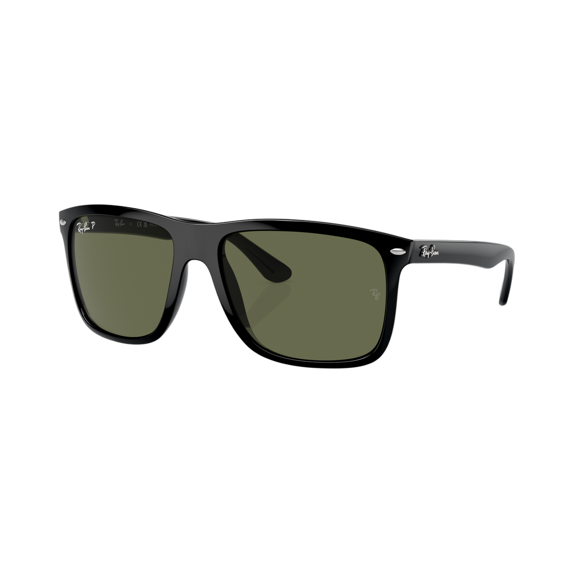 RB4547F-601/58 Ray-Ban Boyfriend Two Polished Black Frame Green Polarized Lense Low Bridge Fit