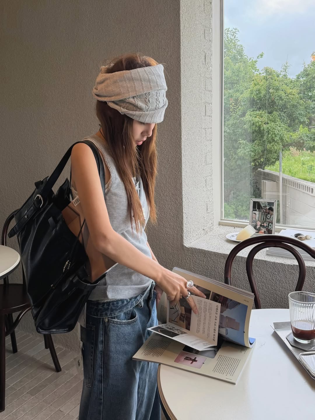 SOMSOC Lina Jacquard Band Beanie Melange Grey 착용 스타일 - 2