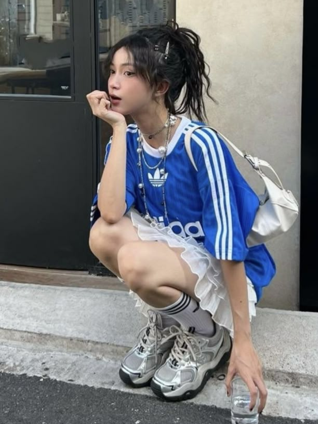 (W) Adidas Lace Trim 3-Stripes Shorts Black - KR Sizing, (W) Adidas Originals Lace Adilenium FB TP Pants Black - KR Sizing 착용 스타일 - 4
