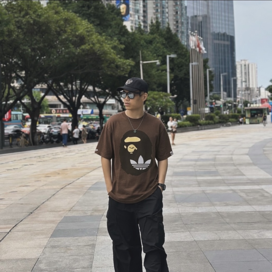 Adidas x BAPE x Edison Chen Clot Superstar Off White Branch, Adidas x BAPE Short Sleeve T-Shirt Earth Strata - KR Sizing 착용 스타일 - 6
