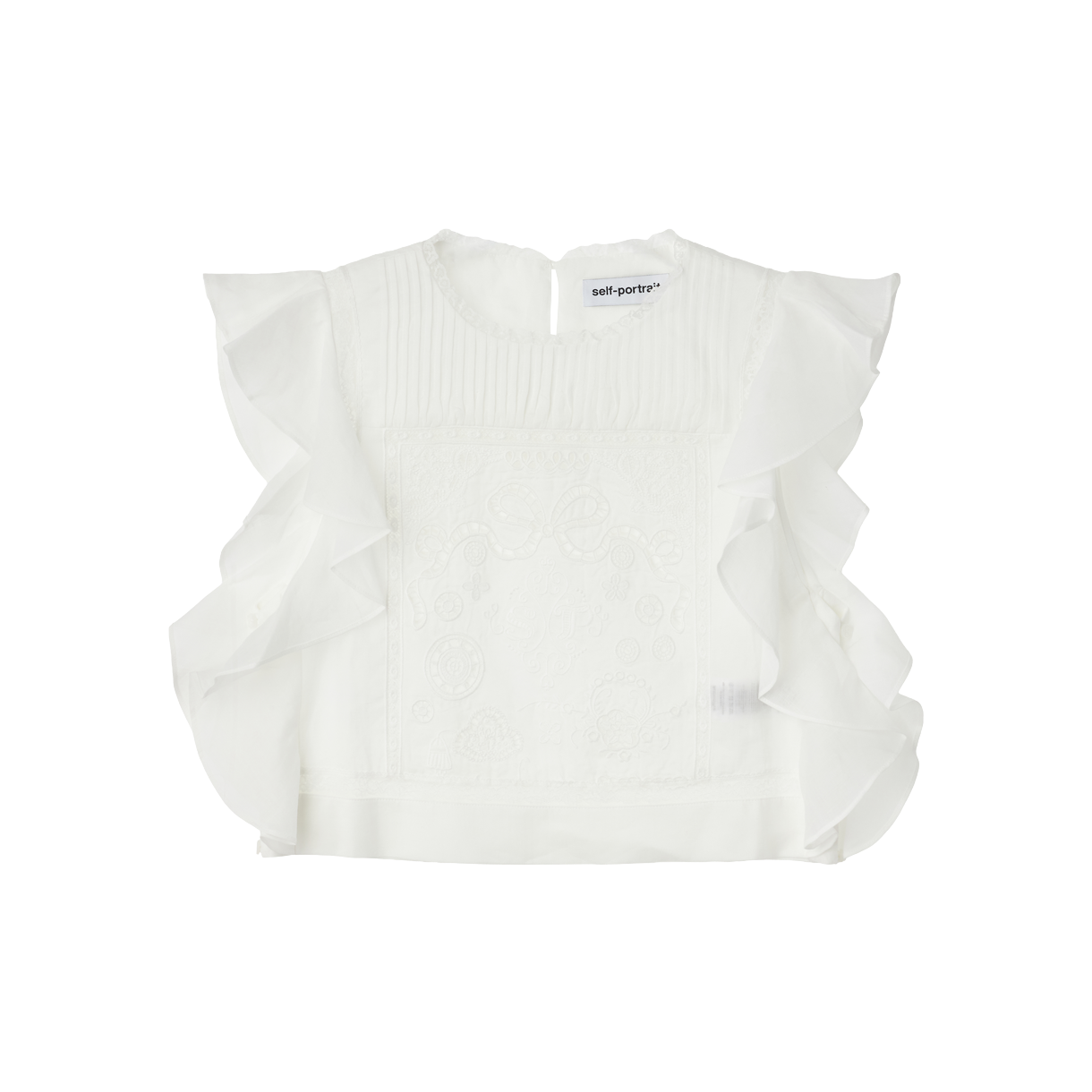 셀프 포트레이트 우먼 라미 레이스 프릴 탑 화이트 - 26FW(Self Portrait Women Ramie Lace Frill Top White - 26FW)