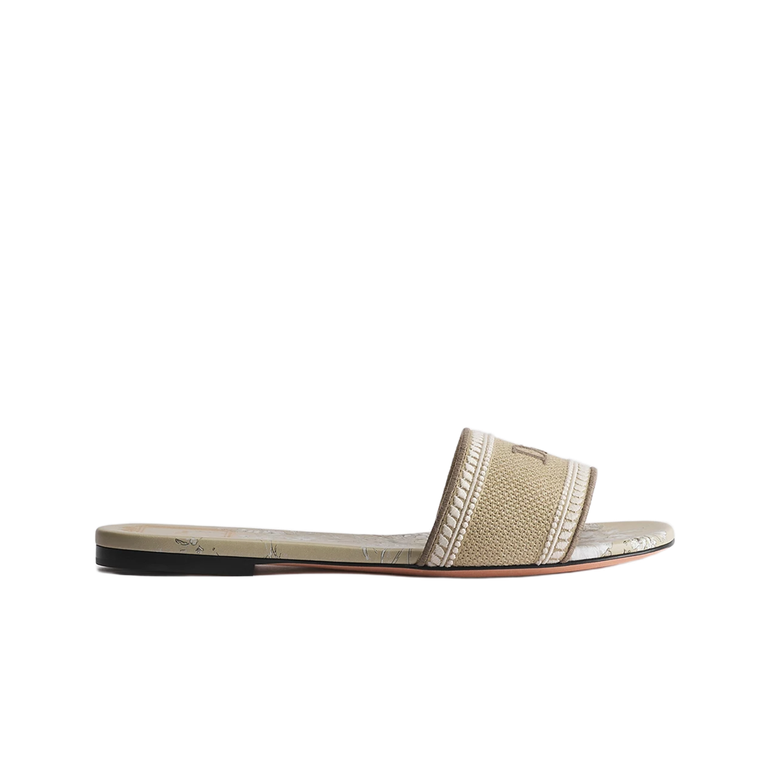 KCO610TJW-S30T (W) Dior Dioriviera Dway Slide Embroidered Cotton With Toile De Jouy Floral Garden Motif Beige White