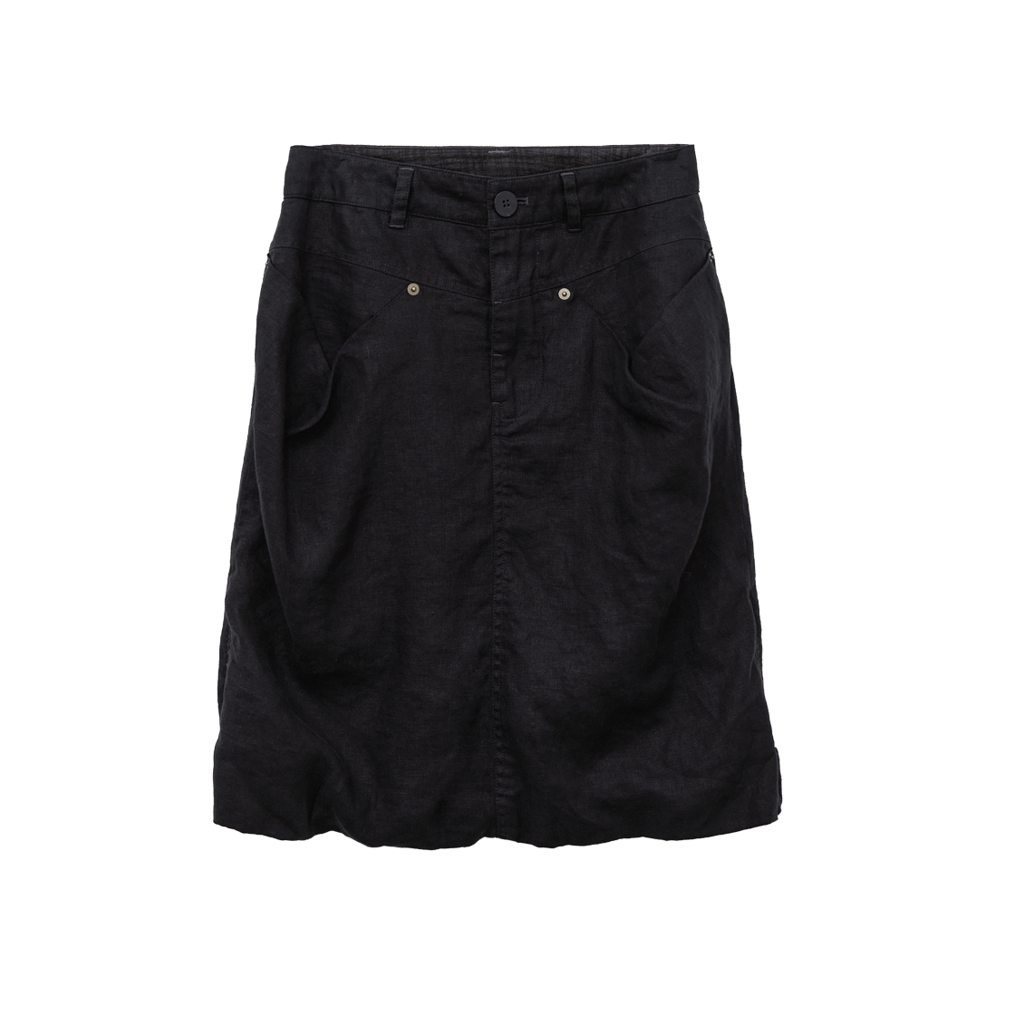 [더블적립] 폴리테루 우먼 린넨 미디 스커트 블랙([더블적립] Polyteru Women Linen Midi Skirt Black)
