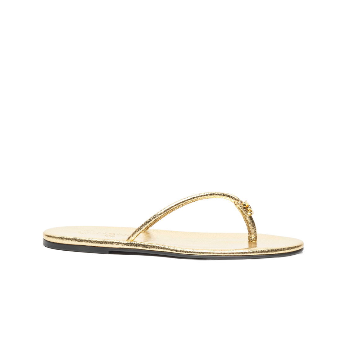 G47243-B24292-U9807 (W) Chanel Thongs Crackled Laminated Calfskin & Gold