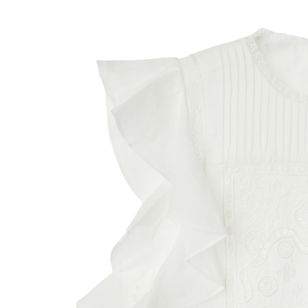 셀프 포트레이트 우먼 라미 레이스 프릴 탑 화이트 - 26FW(Self Portrait Women Ramie Lace Frill Top White - 26FW) - 4