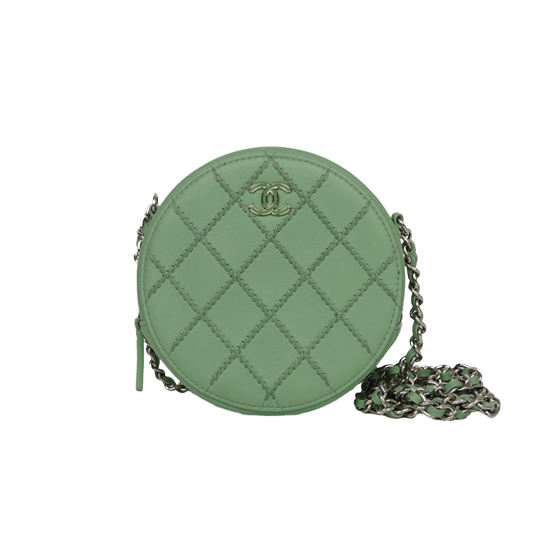 IT5LMIKEVLIM Chanel Mint Stitch Classic Round Silver Chain Mini Crossbody Bag 29 Series