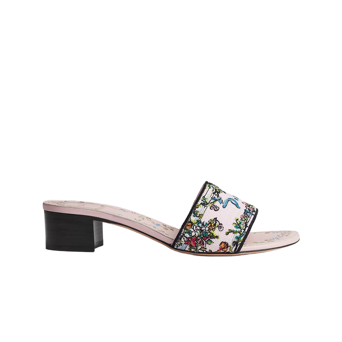 KCO611BRN-S28Z Dior Dioriviera Dway Heel Slide Cotton & Dior Arabesque Motif Embroidery Rose Tendre Multicolor