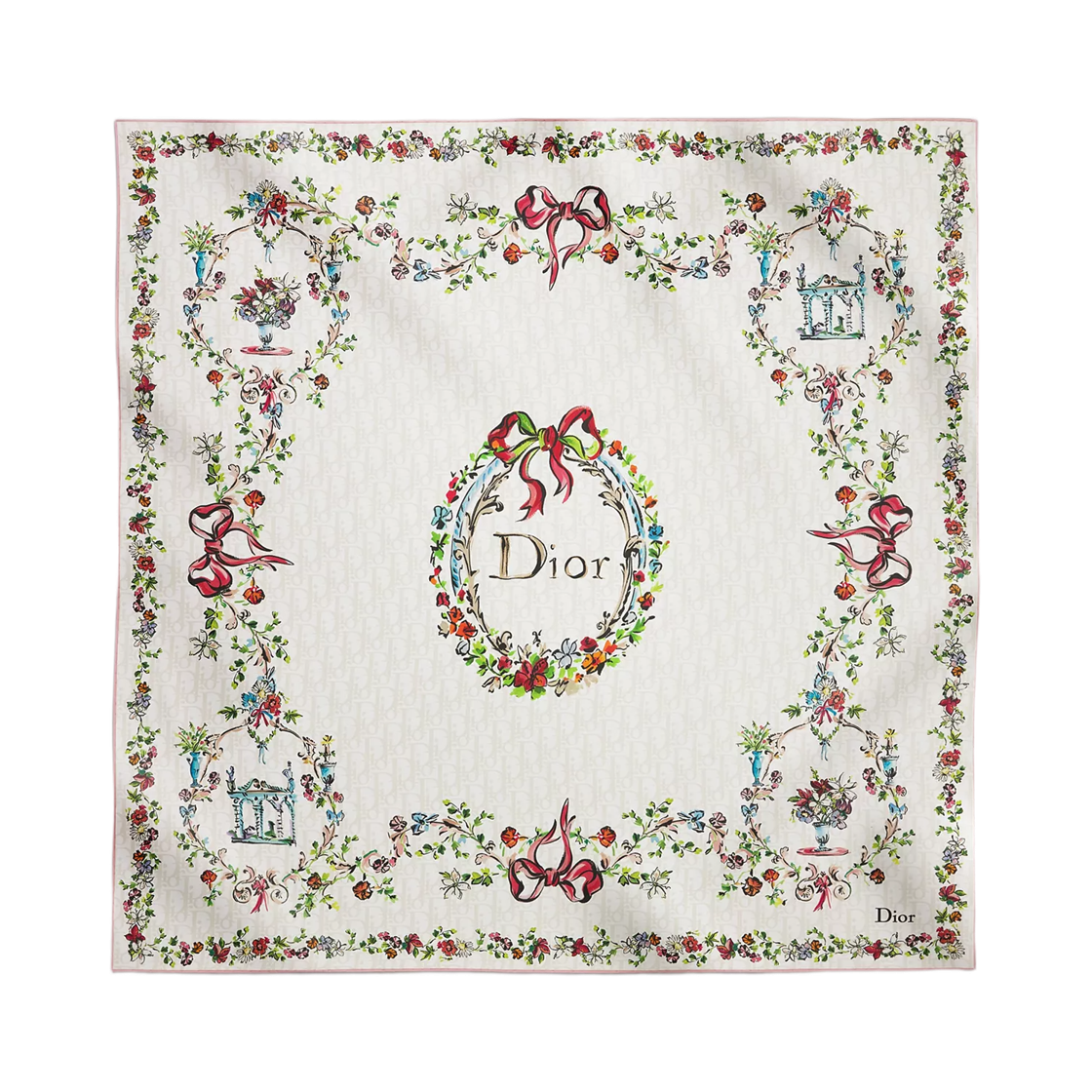 64TC090S6096-C030 Dior Dioriviera Dior Arabesque 90 Square Scarf Silk Twill Ivory Multicolor