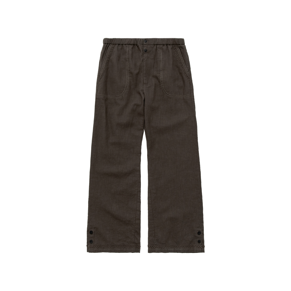 [더블적립] 폴리테루 우먼 라미 크로셰 팬츠 카키 브라운([더블적립] Polyteru Women Ramie Crochet Pants Khaki Brown)