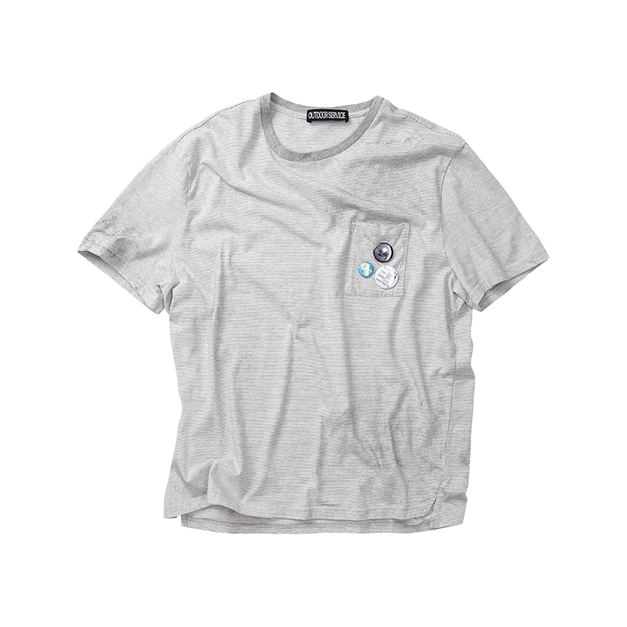 아웃도어서비스 더티 스트라이프 포켓 티 w/ 3핀 - 애쉬(OS Dirty Stripe Pocket Tee w/ 3 Pins - Ash)