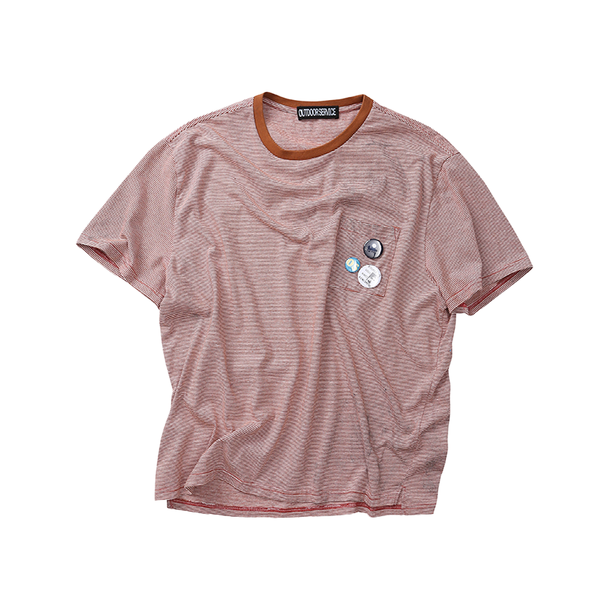 아웃도어서비스 더티 스트라이프 포켓 티 w/ 3핀 - 브릭(OS Dirty Stripe Pocket Tee w/ 3 Pins - Brick)