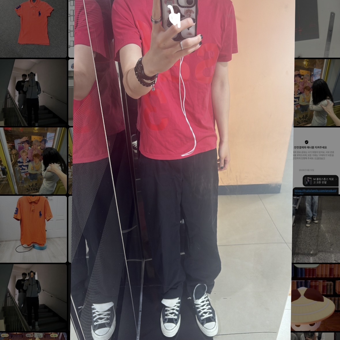 [KREAM 단독] Safarispot Basic Safari T-Shirt Red, Converse Chuck 70 Hi Black 착용 스타일