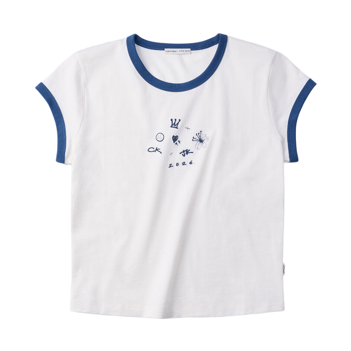(W) 캘빈 클라인 x 정국 아이콘 그래픽 링거 베이비 티셔츠 토푸((W) Calvin Klein x Jung Kook Icons Graphic Ringer Baby T-Shirt Tofu)
