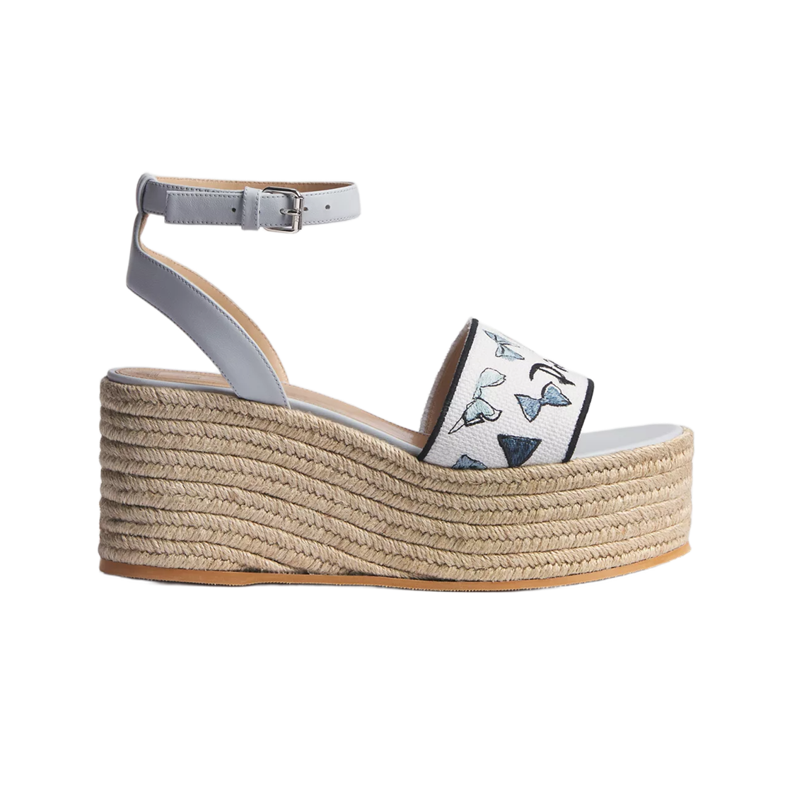 KDO700BOW-S60W (W) Dior Dioriviera Dway Wedge Heel Slide Dior Bow Embroidered Cotton Blue White