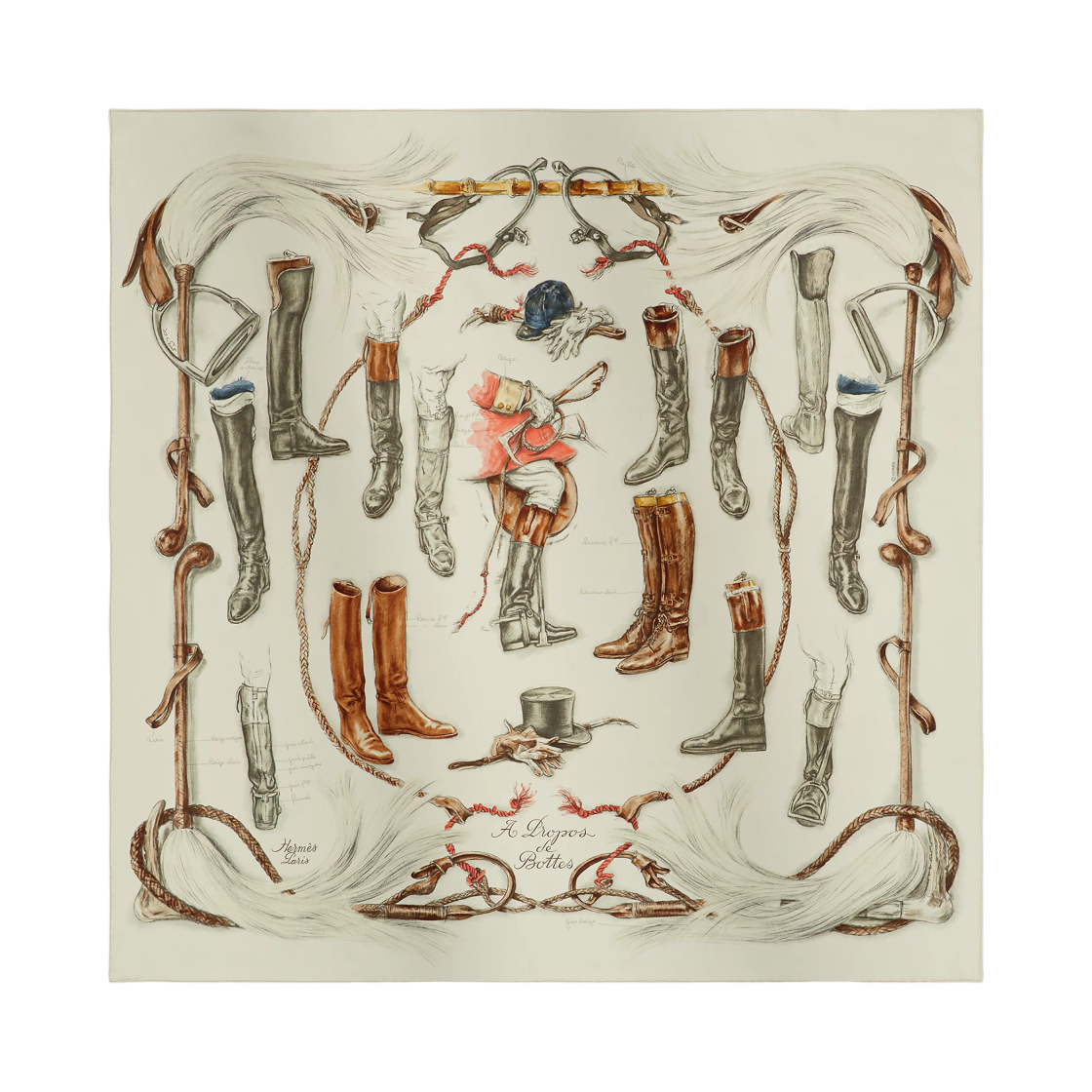 H001371S01 Hermes A Propos De Bottes Forever Scarf 90 Silk Twill & Parchemin Anthracite Corail