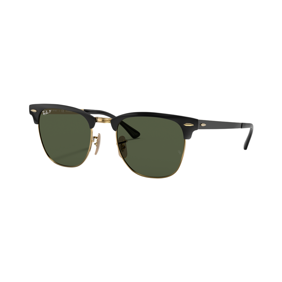 RB3716-187/58 Ray-Ban Clubmaster Metal Polished Black On Gold Frame G-15 Green Polarized Lense Adjustable Nosepads