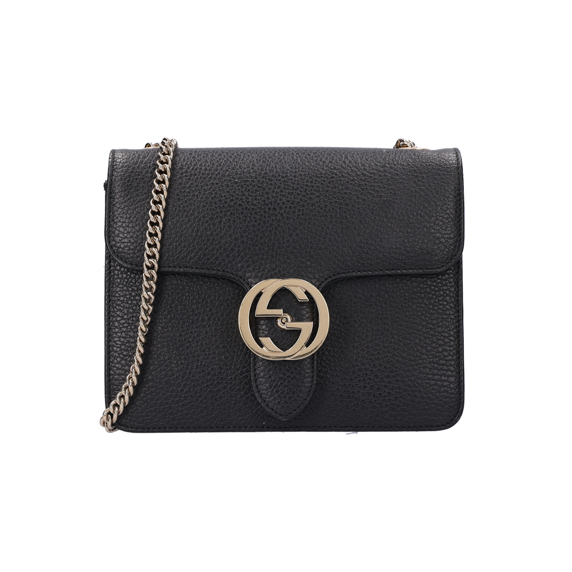ITSJEIDVB786 Gucci 510304 Interlocking GG Chain Shoulder Bag Black Leather