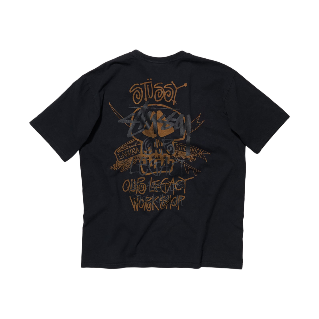 스투시 x 아워레가시 서프 스컬 피그먼트 다이드 티셔츠 클레이 오버다이드 블랙(Stussy x Our Legacy Surf Skull Pig. Dyed T-Shirt Clay Overdyed Black)
