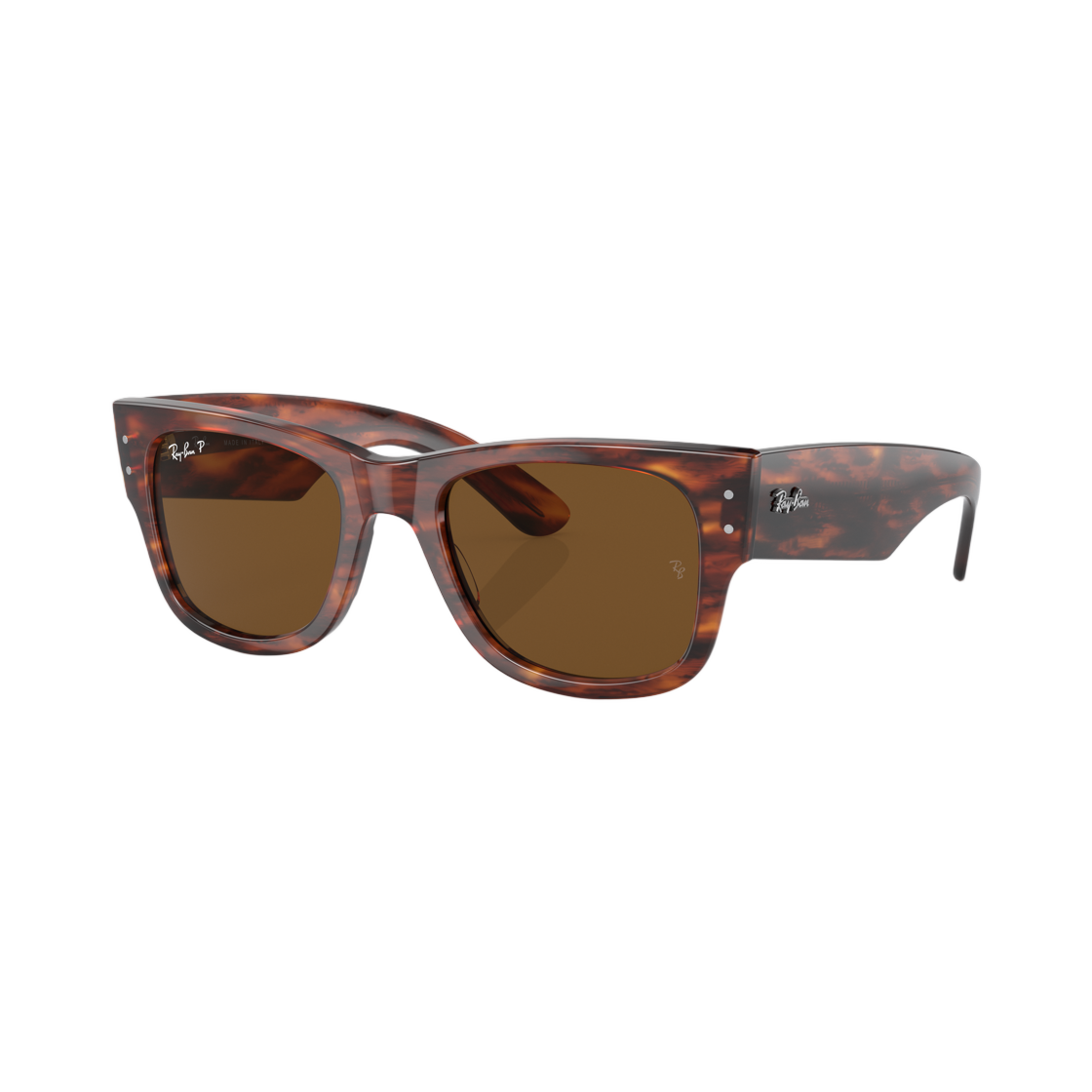 RB0840SF-954/57 Ray-Ban Mega Wayfarer Polished Striped Havana Frame Brown Polarized Lense Low Bridge Fit