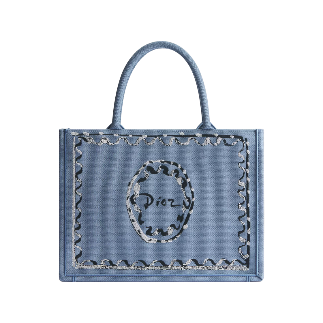 M1354PETU-M57G Dior Dioriviera Dior Book Tote Strap Bag Medium Dior Painted Ribbon Embroidery Blue Gray