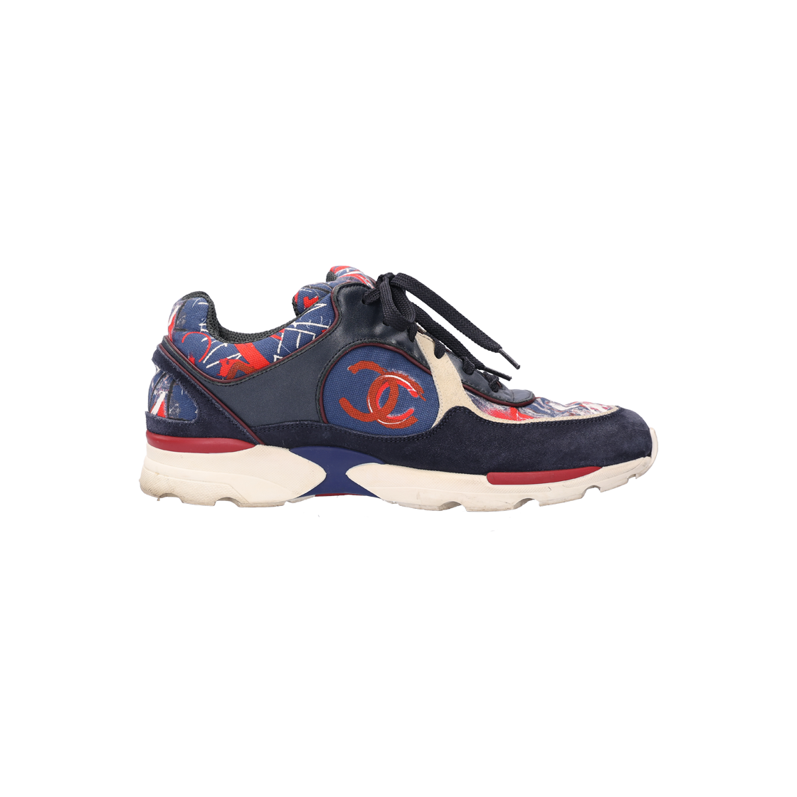 ITWAU4BQN9NM Chanel Suede Canvas Sneakers in Navy & Red & Gray