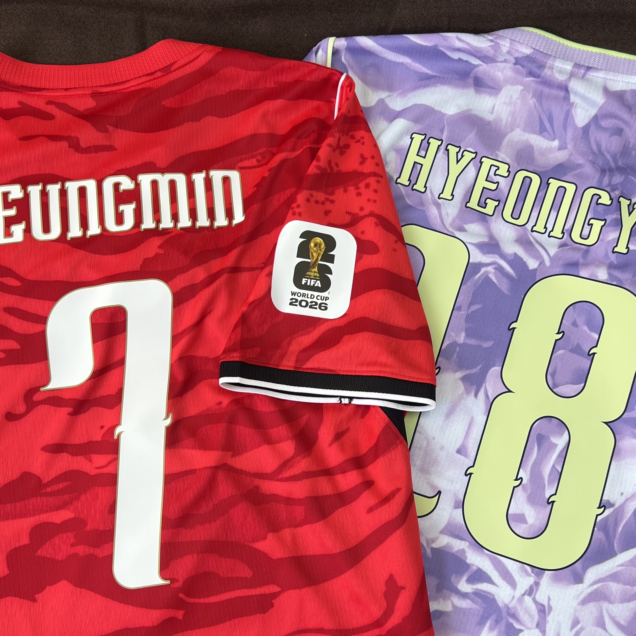 Nike Korea 2026 Stadium Home Dri-Fit Soccer Replica Jersey Global Red Black (Non Marking Ver.), Nike Korea 2026 Stadium Away Dri-Fit Soccer Replica Jersey Space Purple Amethyst Tint (Non Marking Ver.) 착용 스타일