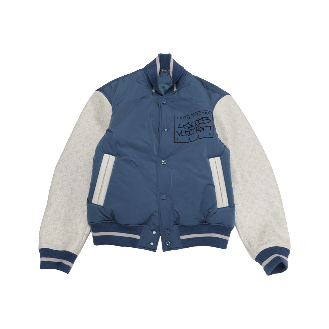 IT52BOW9WNV8 Louis Vuitton Mixed Leather Teddy Varsity Jacket Blue
