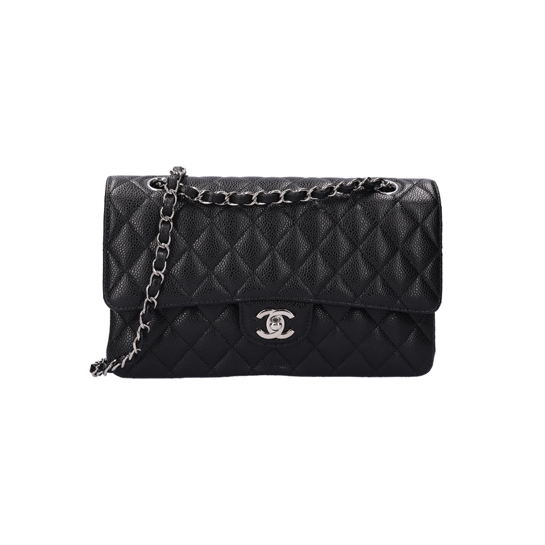샤넬 A01112 클래식 미디움 플랩백 그레인드 카프스킨 블랙 은장(Chanel Classic Medium Flap Bag in Black Grained Calfskin Silver Hardware) - 1