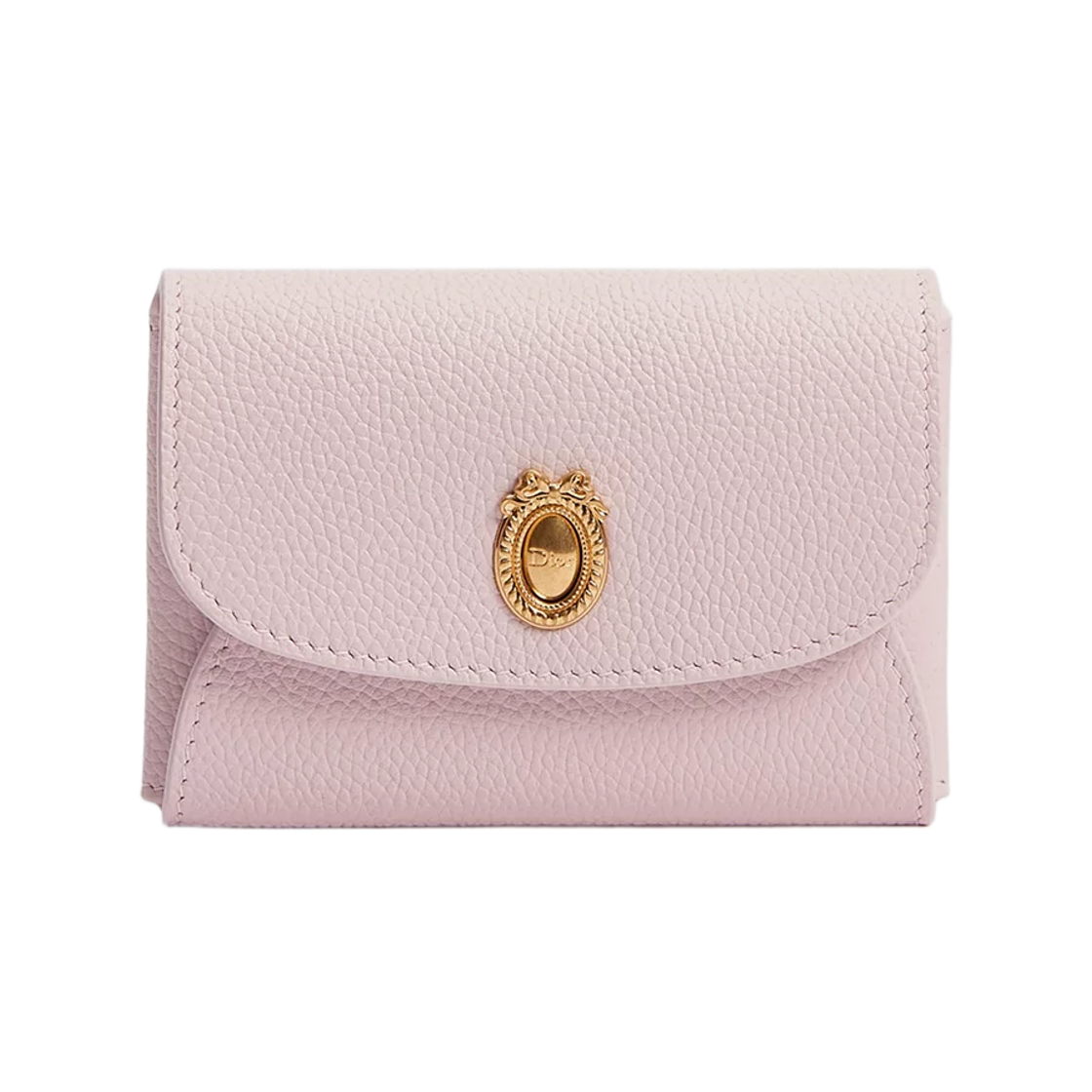 S2222QGME-M03I Dior Medallion Daylily Card Holder Grained Calfskin Rose Tendre Gris Pietro