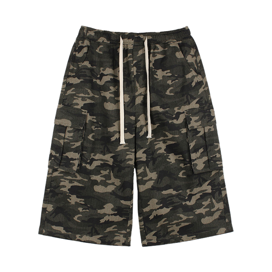 지크립 스트링 밴딩 카모 와이드 8부 버뮤다 카고 반바지(GCLIP String Band Camo Wide-Length Bermuda Cargo Shorts)