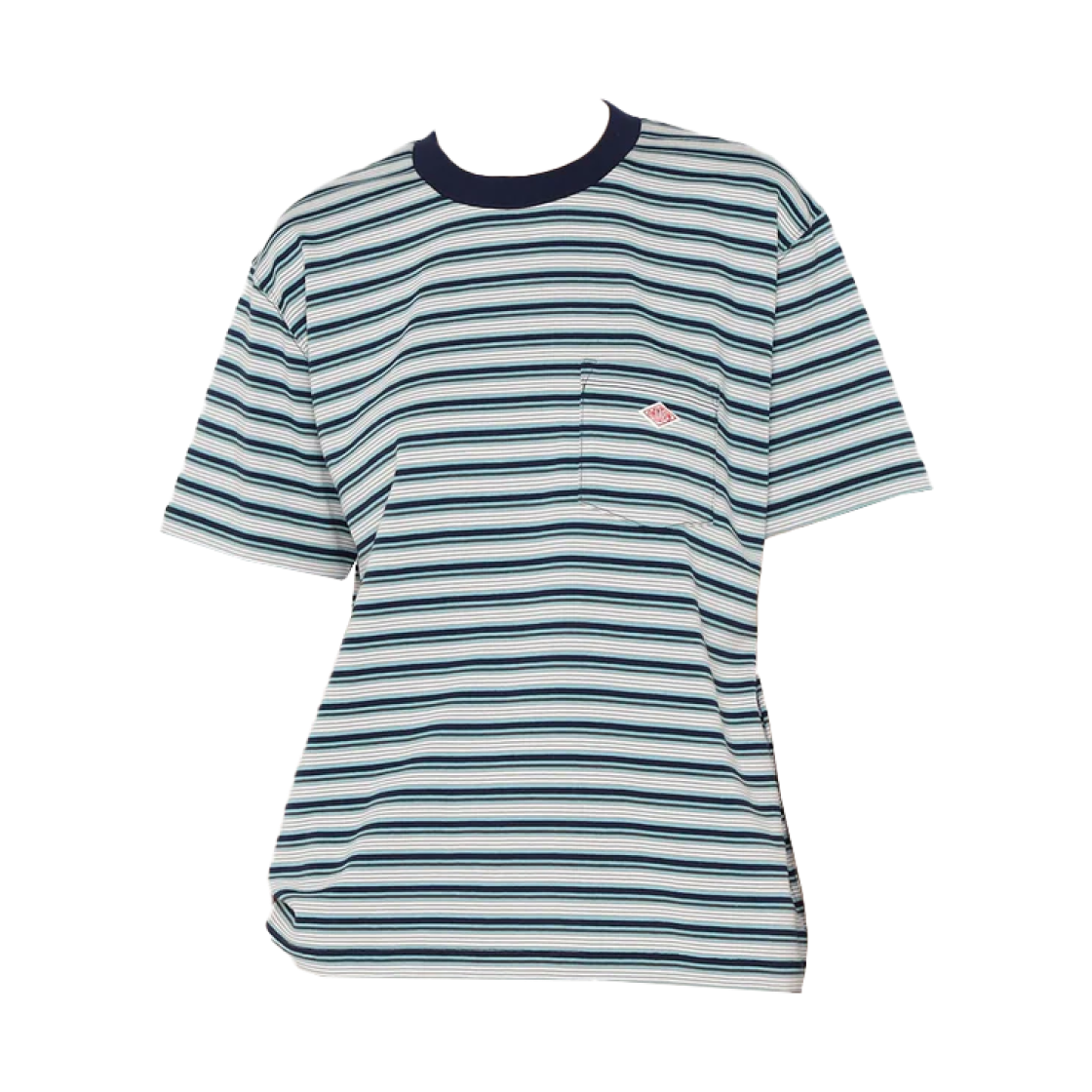 (W) 단톤 스트라이프 숏슬리브 포켓 티셔츠 블루 그레이 멀티((W) Danton Stripe Short Sleeve Pocket T-Shirt Blue Grey Multi) - 1