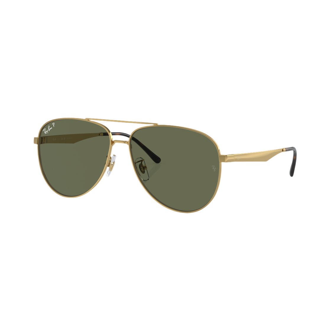 RB3712D-001/9A Ray-Ban RB3712D Polished Arista Gold Frame Dark Green Polarized Lense Low Bridge Fit