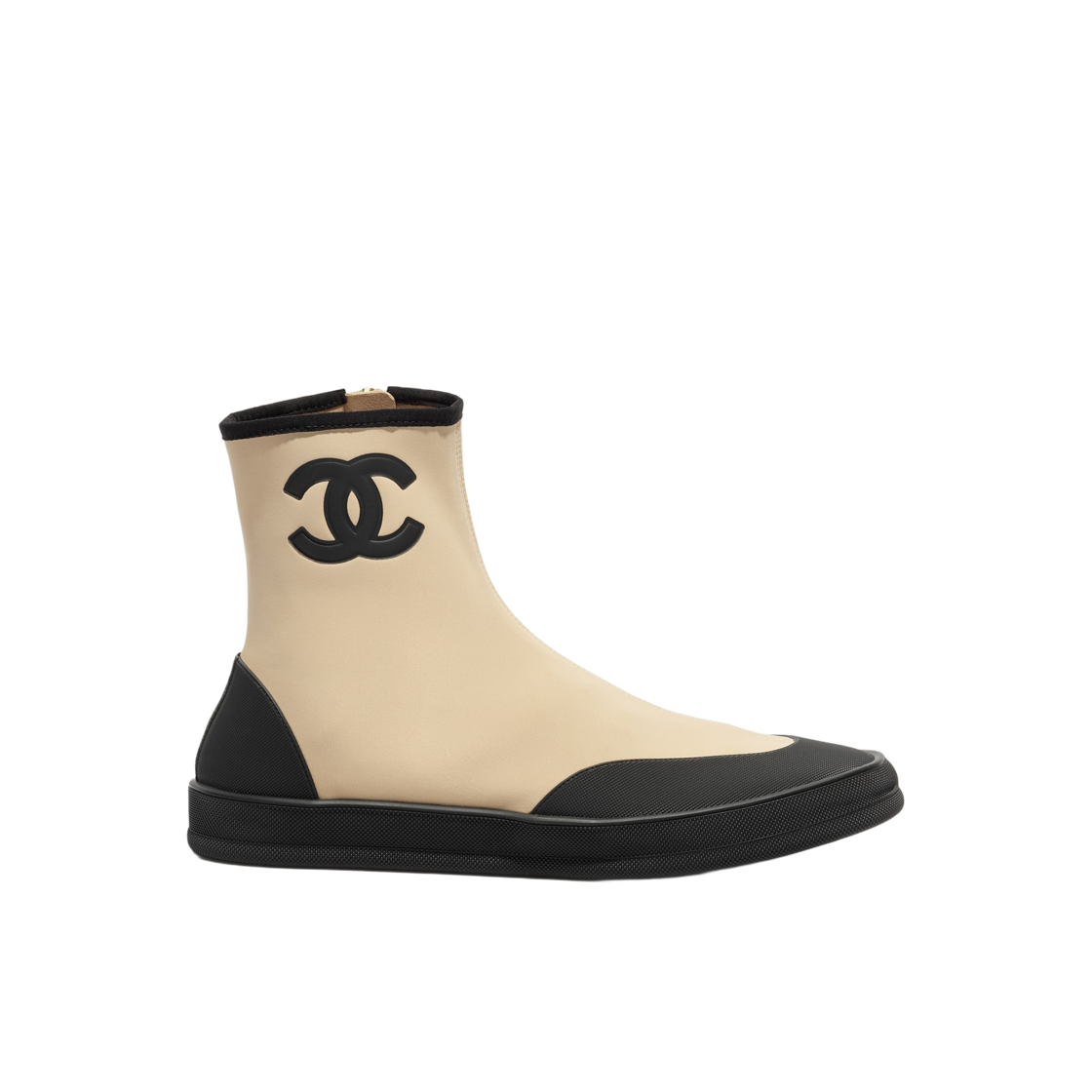 G47141-B23935-U8913 (W) Chanel Coco Beach Collection Short Boots Mixed Fibers Rubber & Beige Black