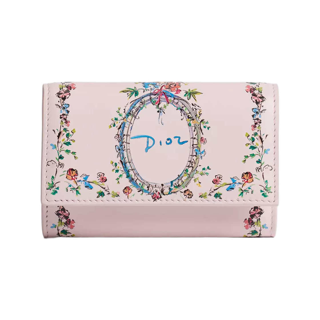S2406PUVS-M19I Dior Dioriviera Dior Glycine Wallet Calfskin & Dior Arabesque Print Souffle Pink Multicolor
