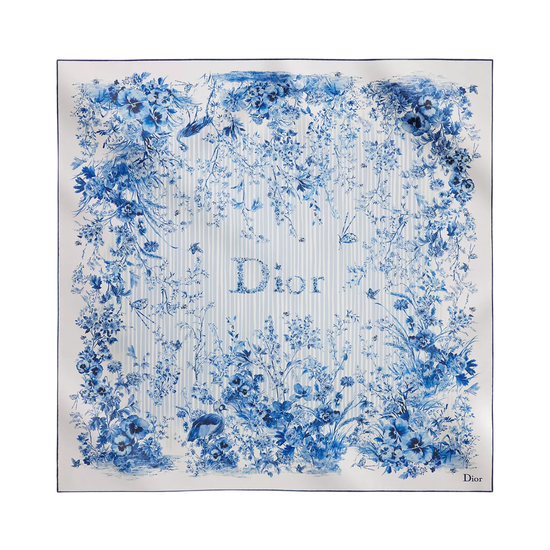 64TC090S6144-C505 Dior Dioriviera Toile De Jouy Floral Garden 90 Square Scarf Silk Twill White Blue