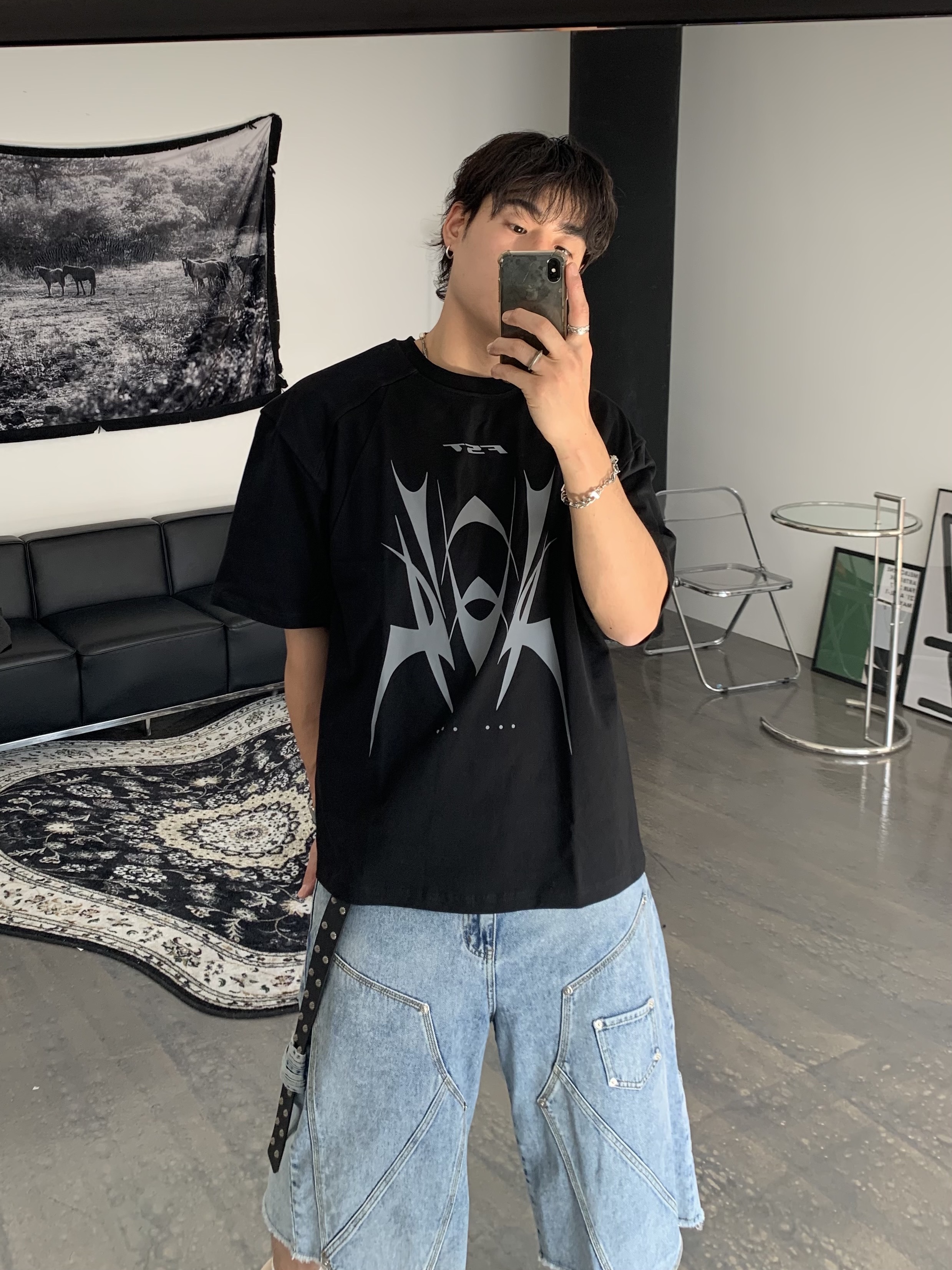 Force Sensitive Pahntom Blade T-Shirt Black, Force Sensitive Fst Leather Long Belt 착용 스타일 - 2