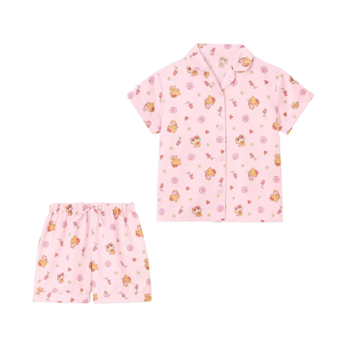 361166-11 (Kids) GU x Sanrio Characters Hello Kitty Satin Pajama Pink